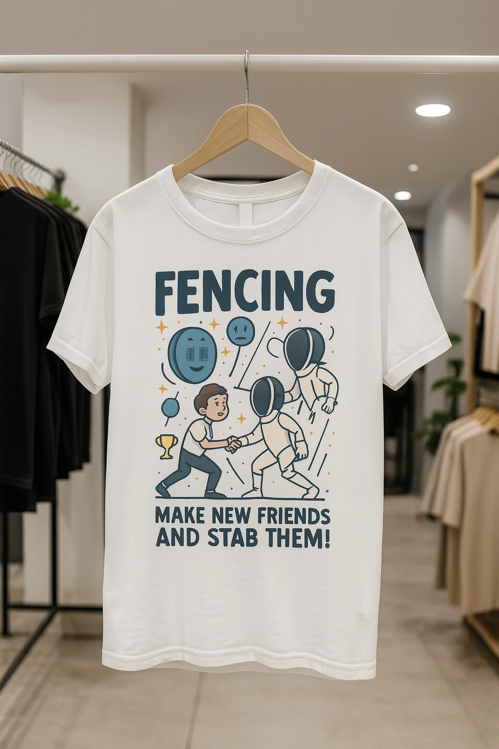 T-shirt Escrime « Make New Friends and Stab Them »