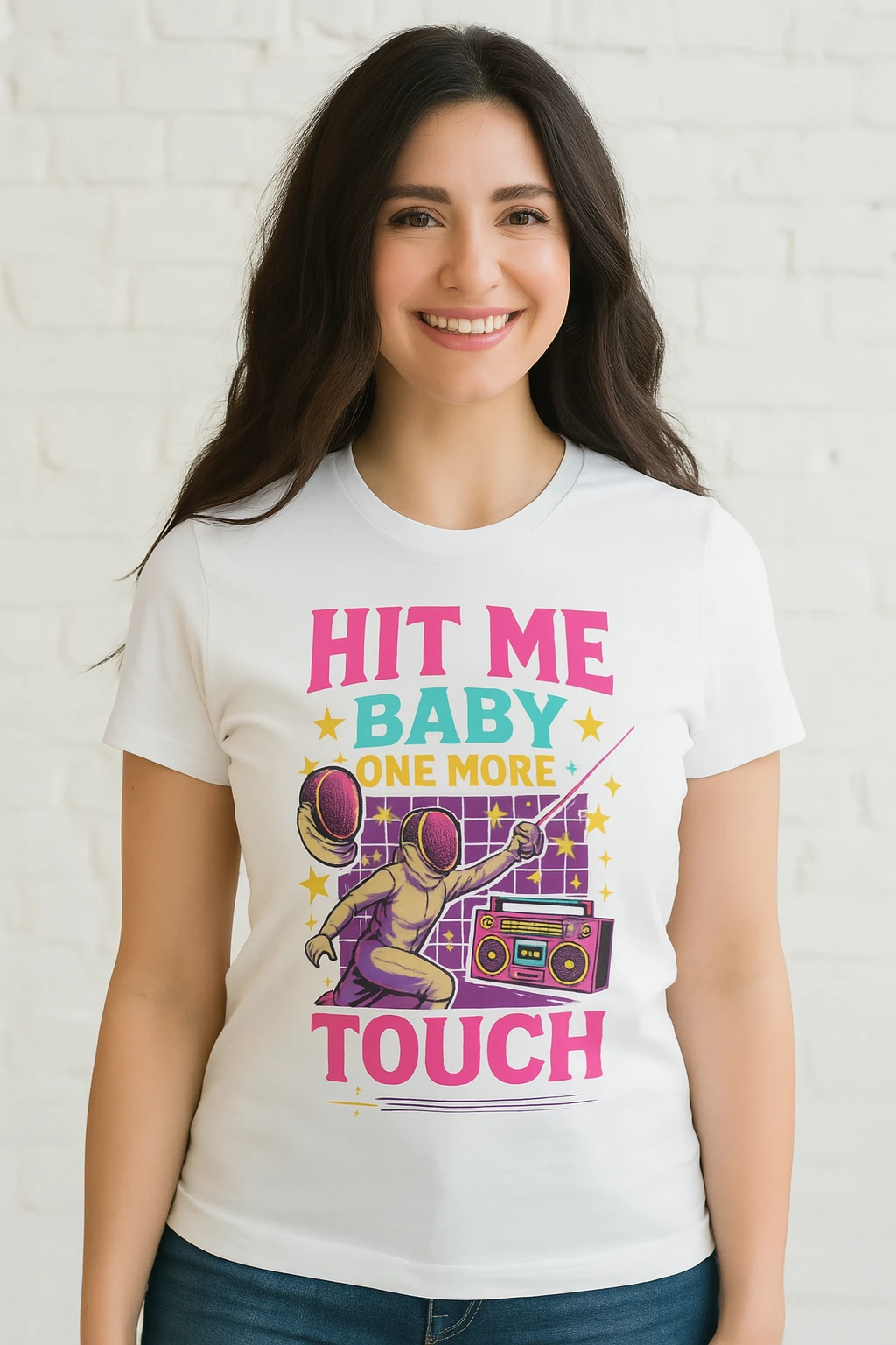 T-shirt Escrime Femme « Hit Me Baby One More Touch » 🤺🎶 | Fun & Couleurs
