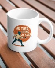 mug escrime je tire donc je suis illustration escrimeur fond orange