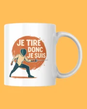 mug escrime je tire donc je suis illustration escrimeur fond orange