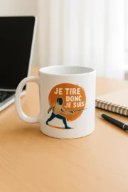 mug escrime je tire donc je suis illustration escrimeur fond orange