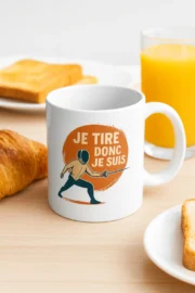 mug escrime je tire donc je suis illustration escrimeur fond orange