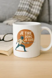 mug escrime je tire donc je suis illustration escrimeur fond orange