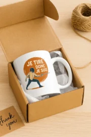 mug escrime je tire donc je suis illustration escrimeur fond orange